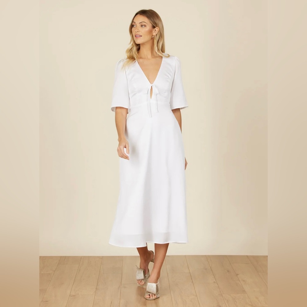 Park & Fifth White Bubble Satin Kendal Tie Dress L